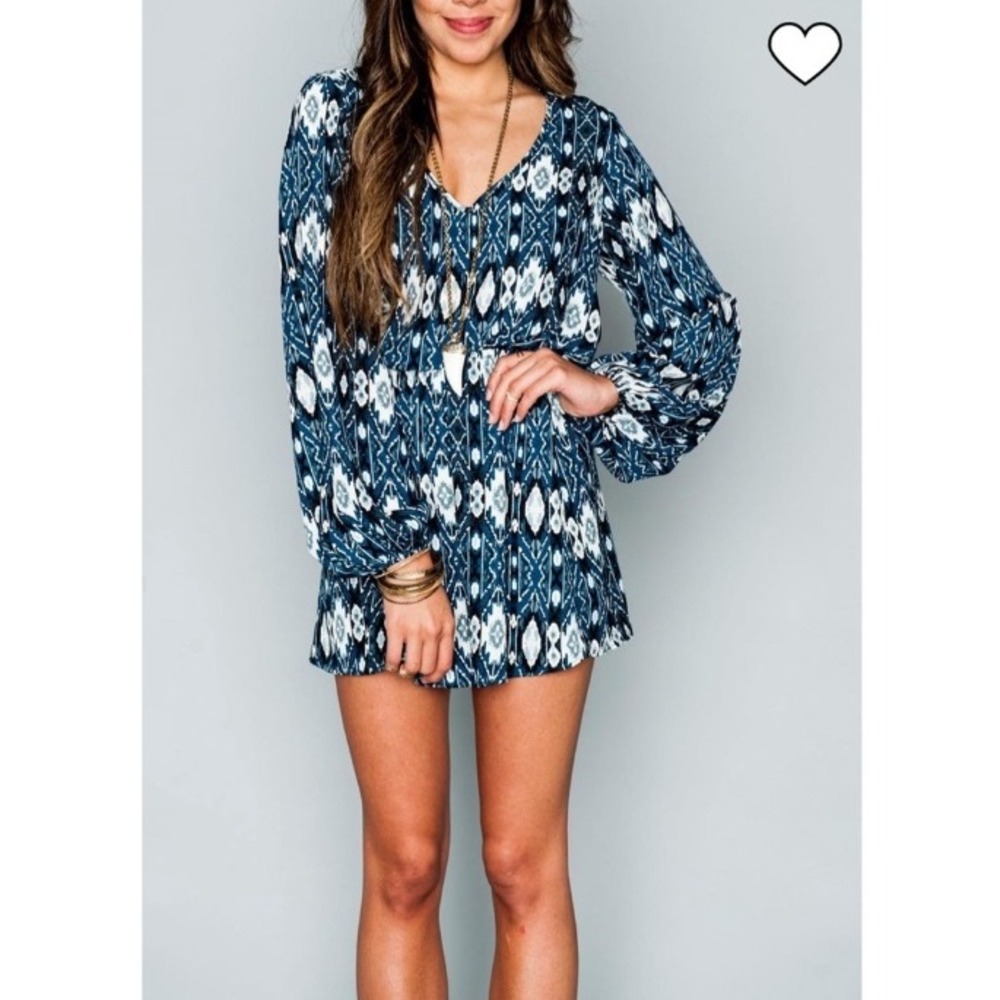 Show Me Your Mumu‎ Rainey Blue Southwestern Print Mini Dress Long Sleeve Small